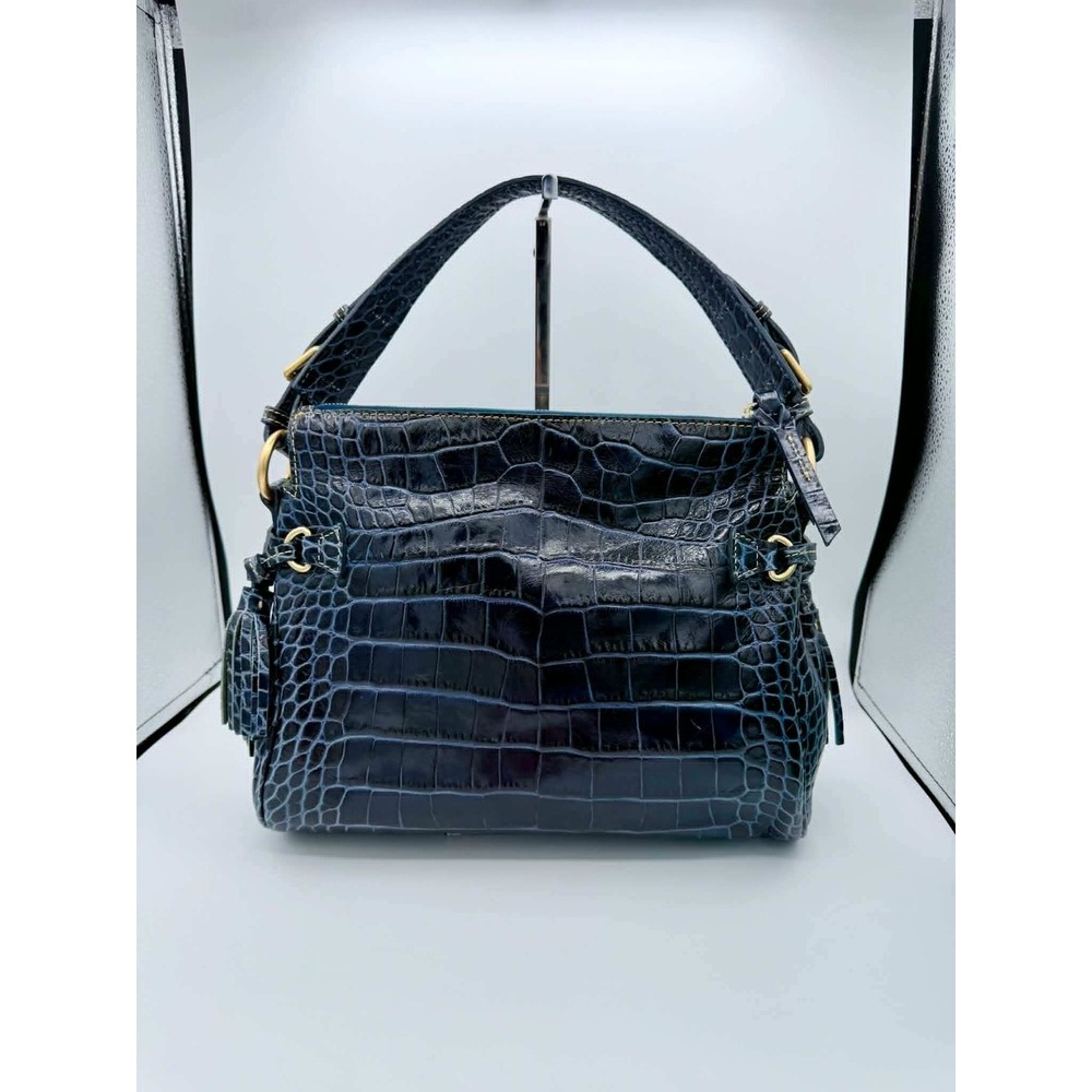 Dooney & Bourke Navy Blue Croco Fino Leather Medium Zip Hobo Bag - Picture 3 of 9